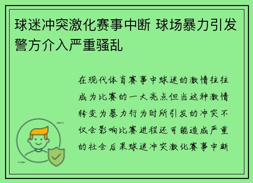 球迷冲突激化赛事中断 球场暴力引发警方介入严重骚乱